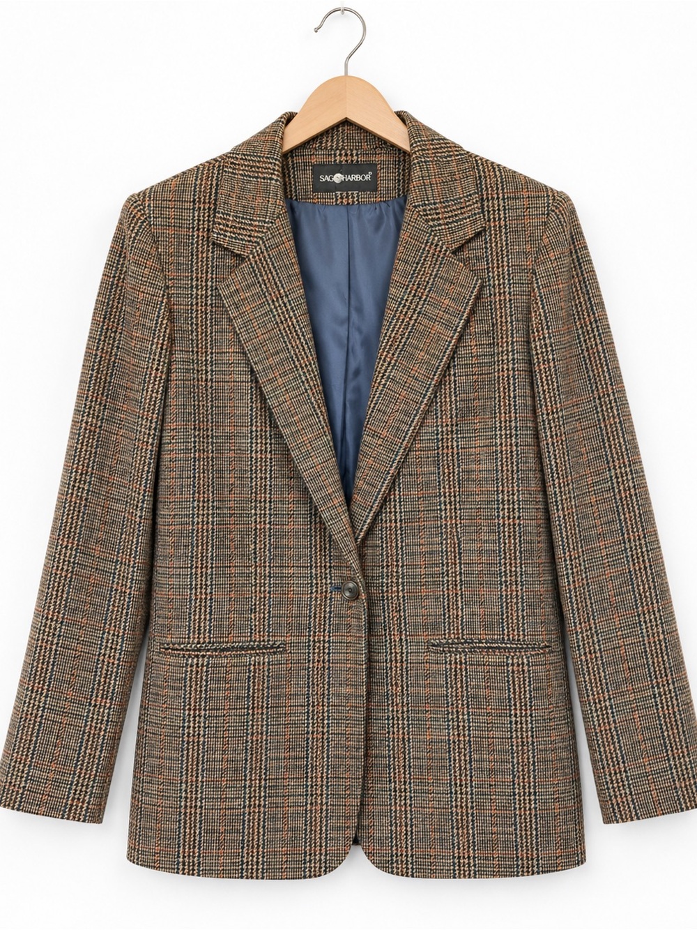 Sag Harbor Women’s Wool Blazer Plaid Earthy Tones size 10 Fall Autumn